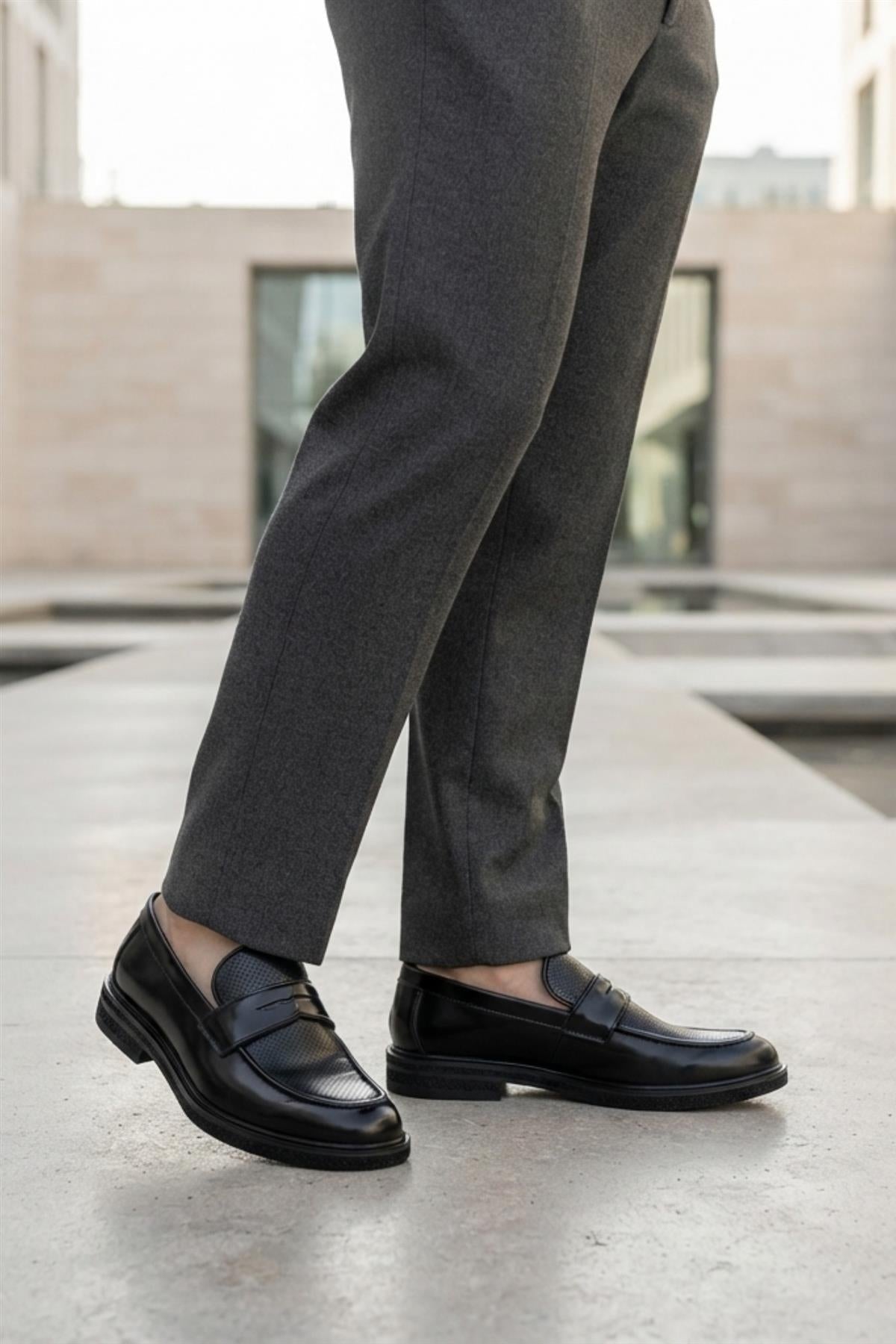 Men’s Black Patent Pin-Dot Penny Loafers