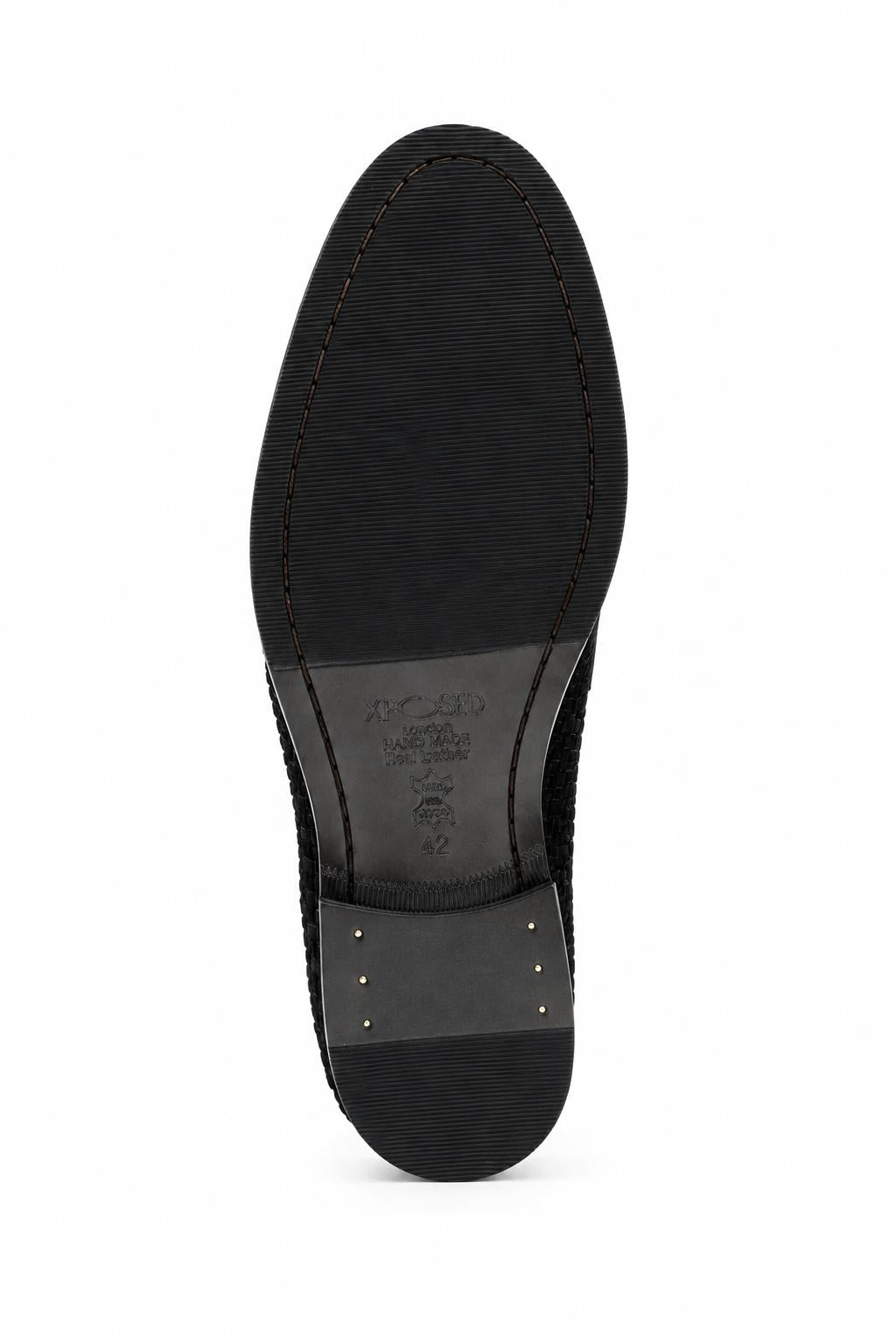 BRIO Men’s Black Woven Suede Leather Penny Loafers