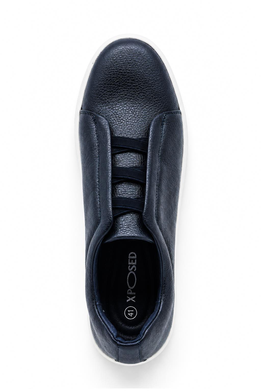 Men’s Navy Faux Leather Slip-On Trainers