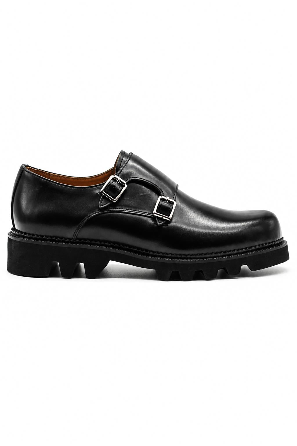 KNOX Men’s Black Leather Chunky Double Monk Strap Shoes