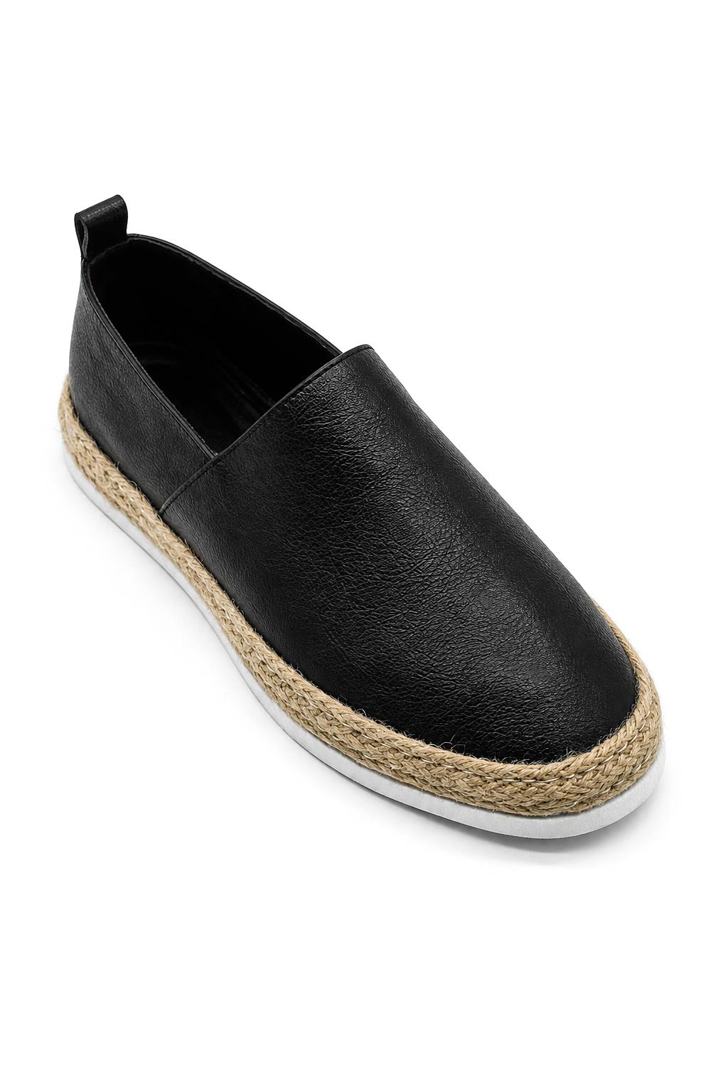 Men’s Black Faux Leather Slip-On Espadrille Shoes