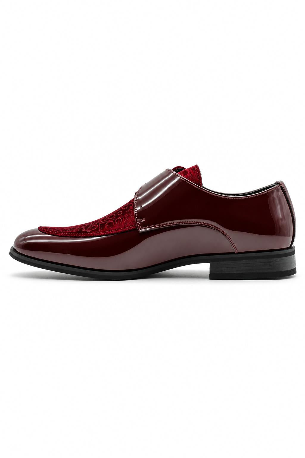 Men's Maroon Floral Velvet Monk Strap Dress Shoes