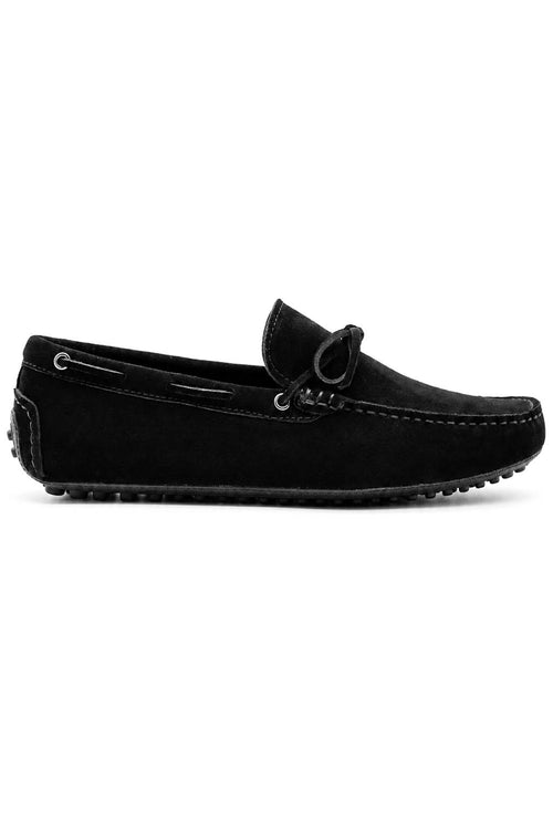 MAT Men's Real Suede Slip-On Loafers - Black Driving Shoes