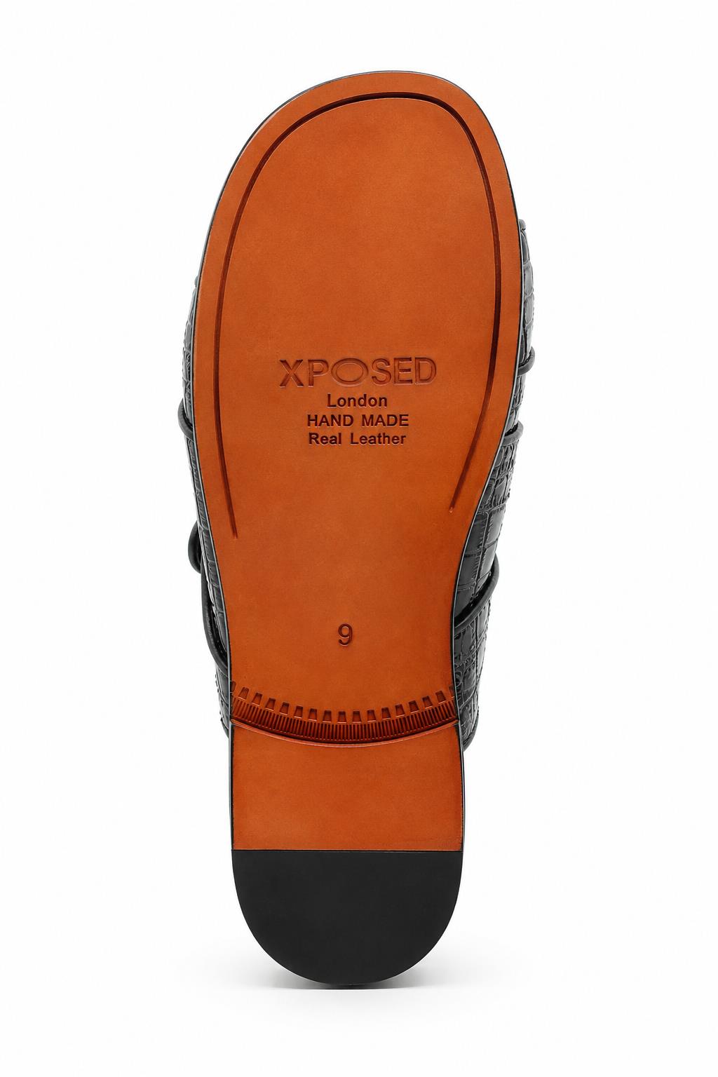 Men’s Ade 2 Black Handmade Real Leather Embossed Sandals