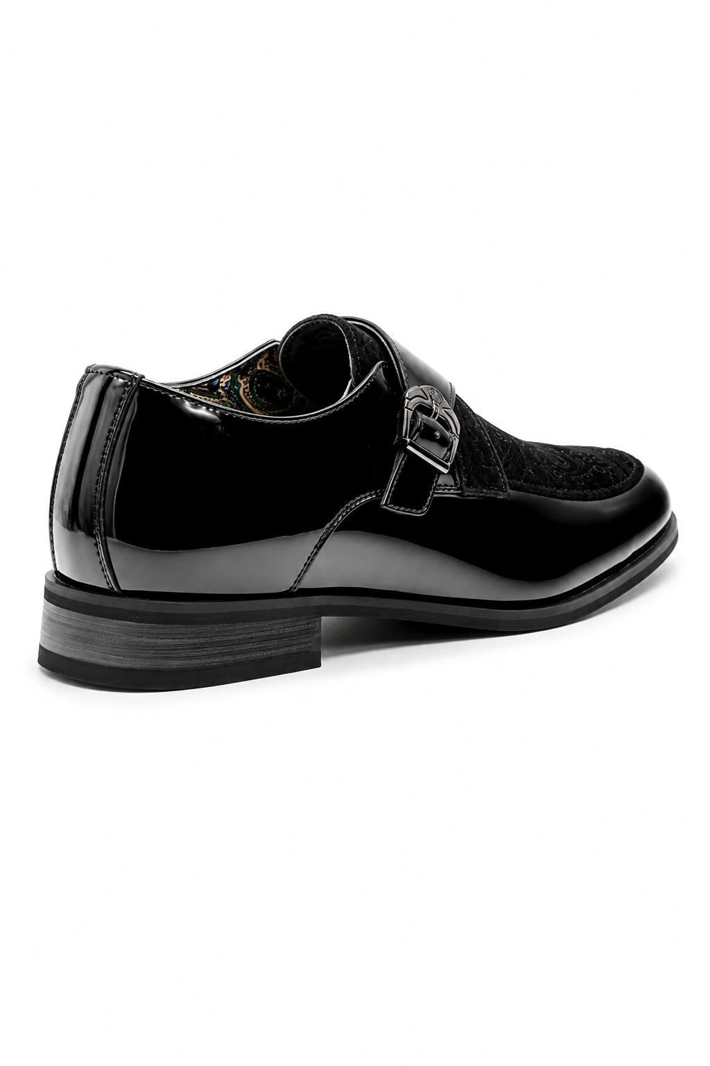 Men's Black Floral Velvet Monk Strap Dress Shoes