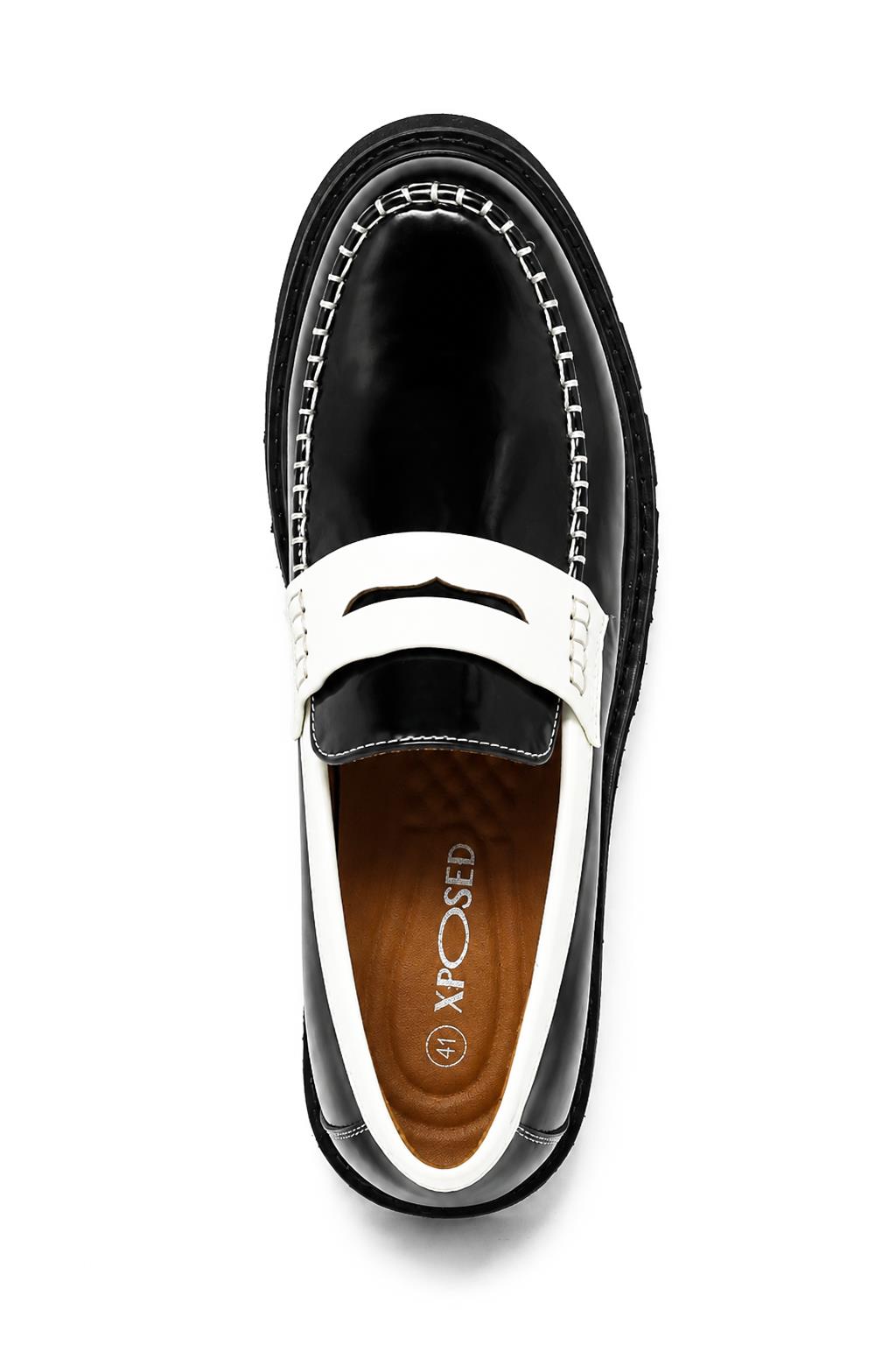 Men's Black & White Patent Chunky Penny Loafers