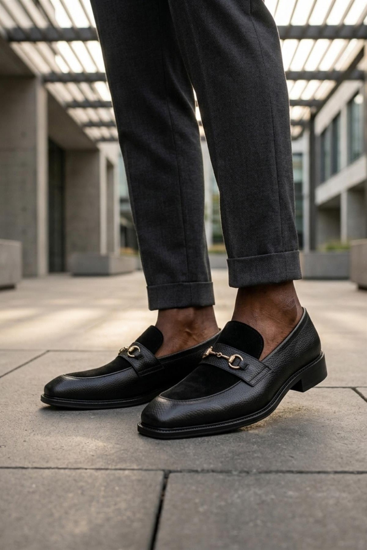 DEXTER Men’s Black Leather & Suede Snaffle Loafers
