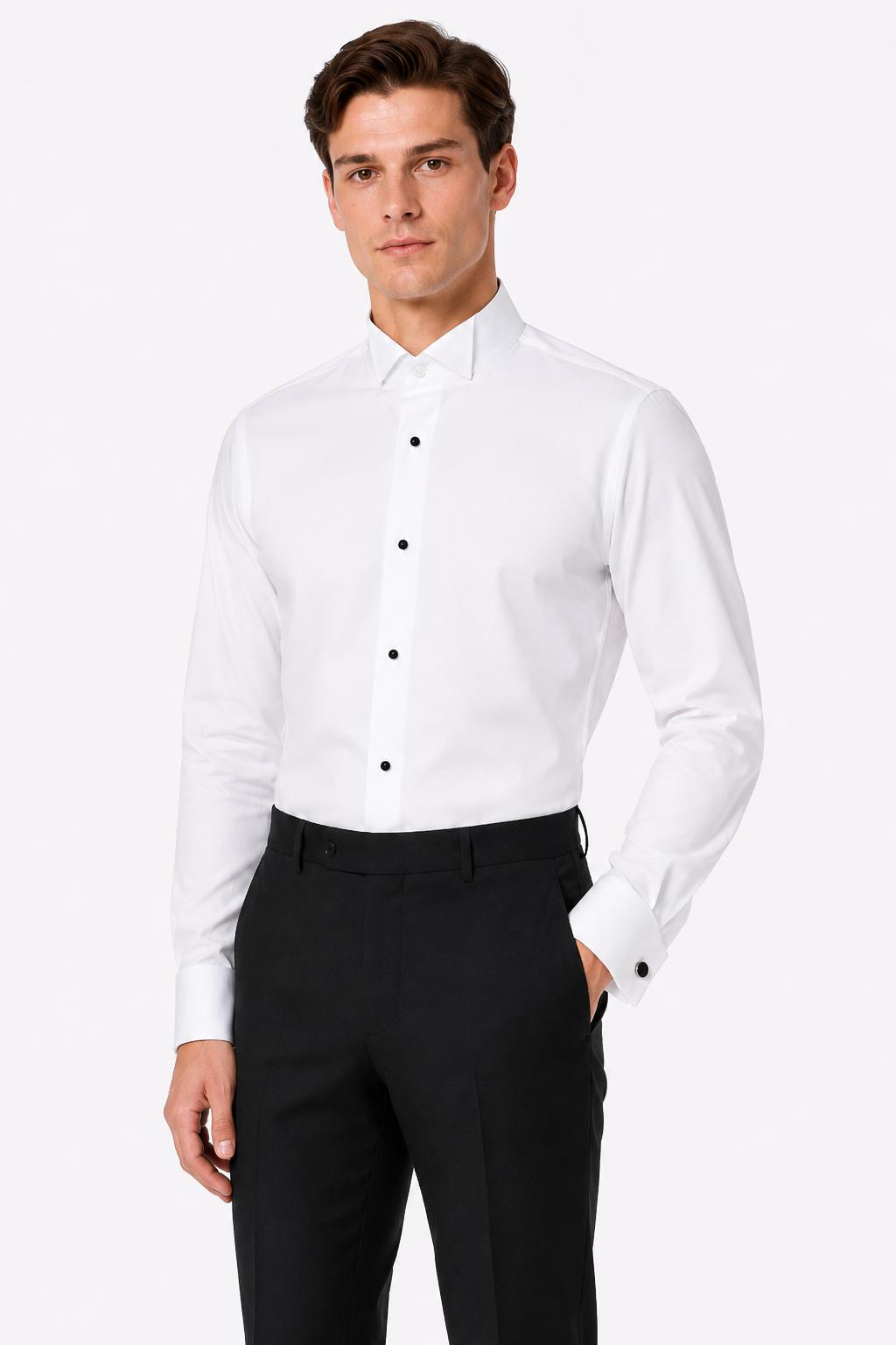 WHITE TUXEDO WING COLLAR SHIRT