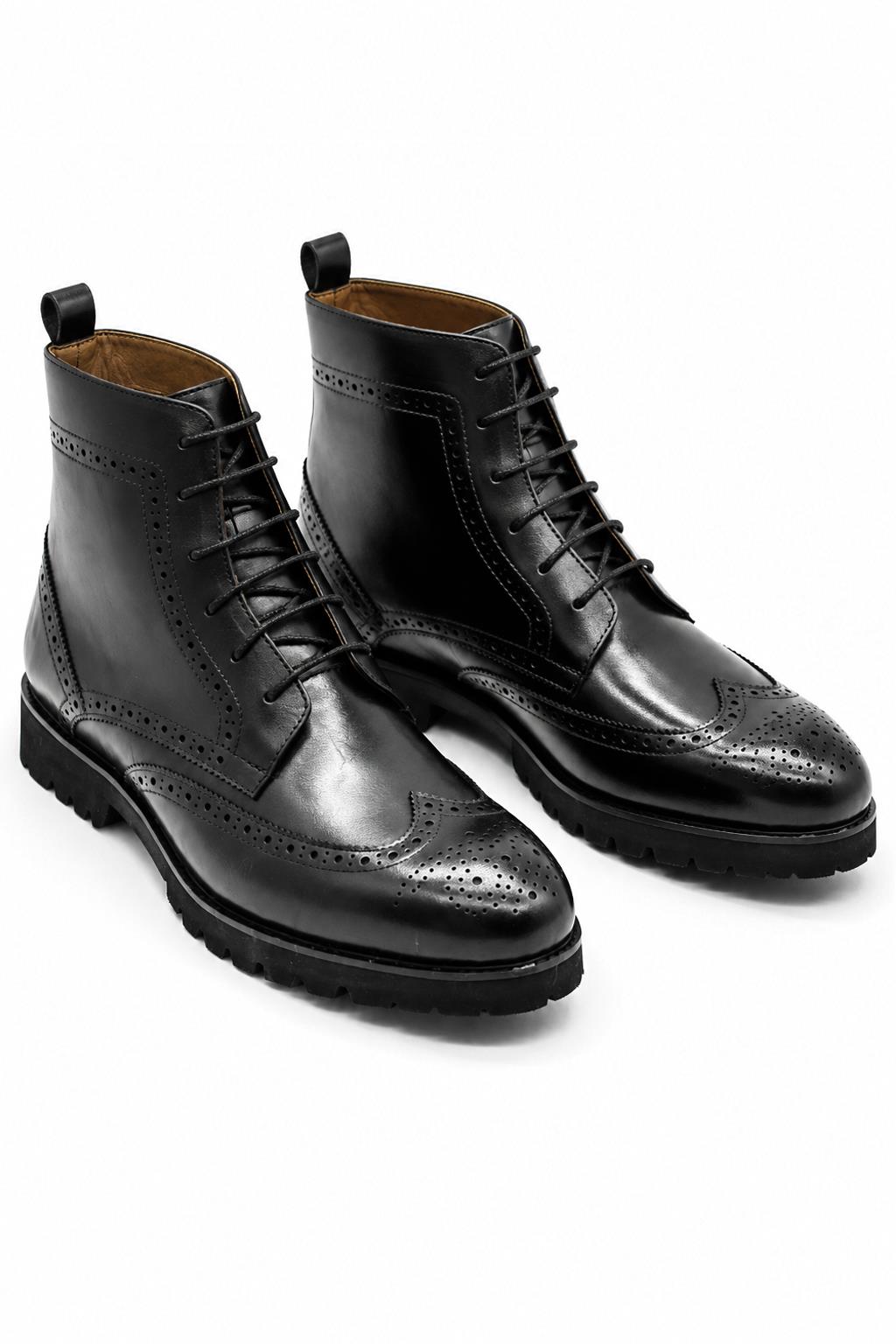 RAM Men's Black Real Leather Wingtip Brogue Ankle Boots