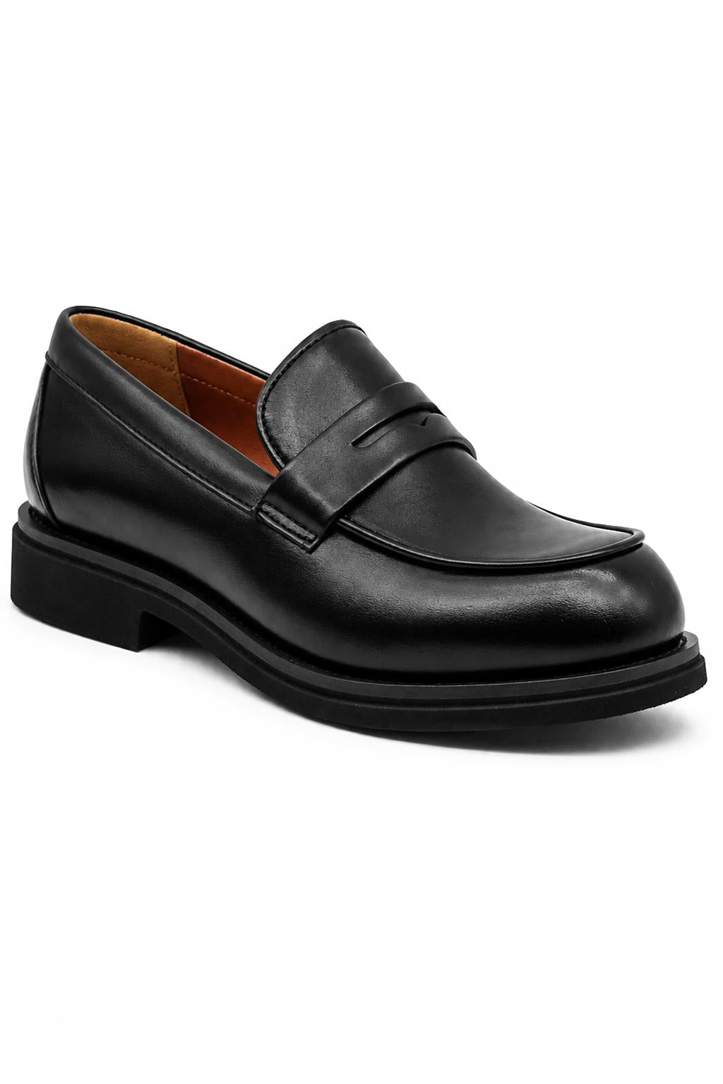 Men's Black Faux Leather Penny Strap Loafers