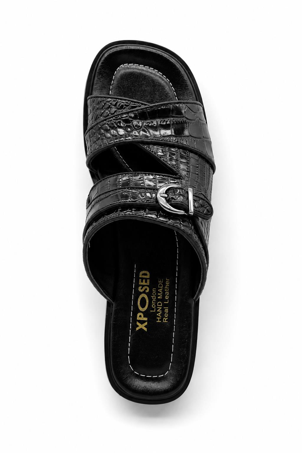 Men’s Ade 2 Black Handmade Real Leather Embossed Sandals