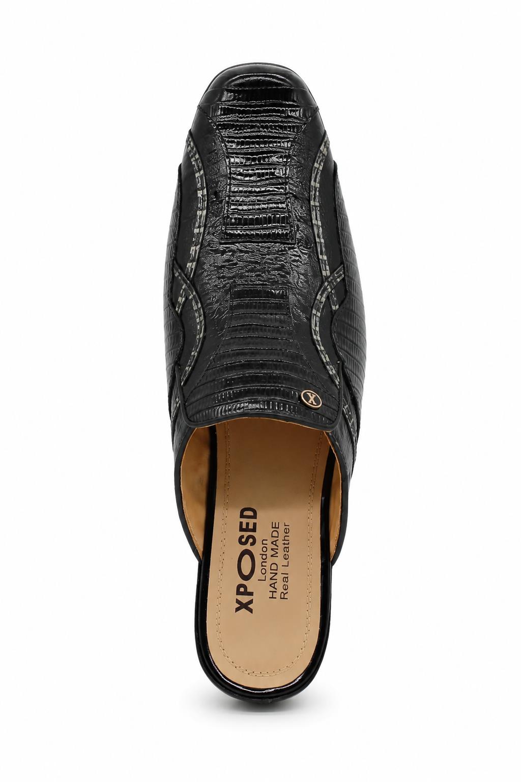 Men’s Glossy Black Handmade Real Leather Half Shoes