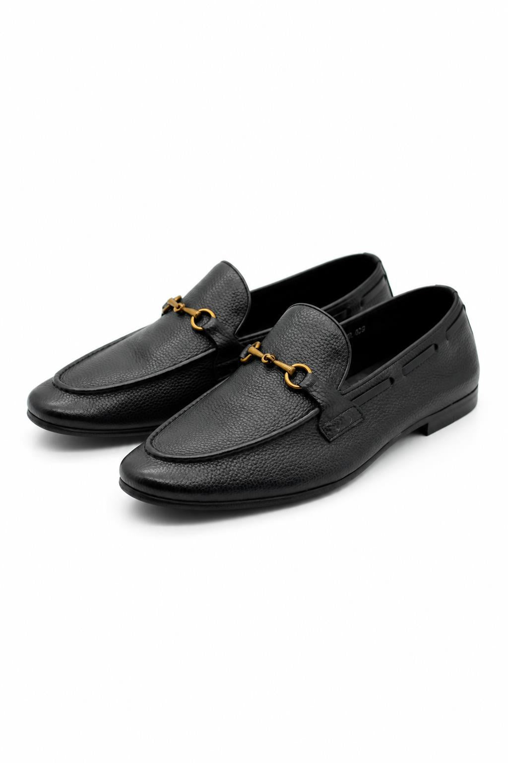 FAZIO Men’s Black Soft Grain Genuine Leather Snaffle Bit Loafers