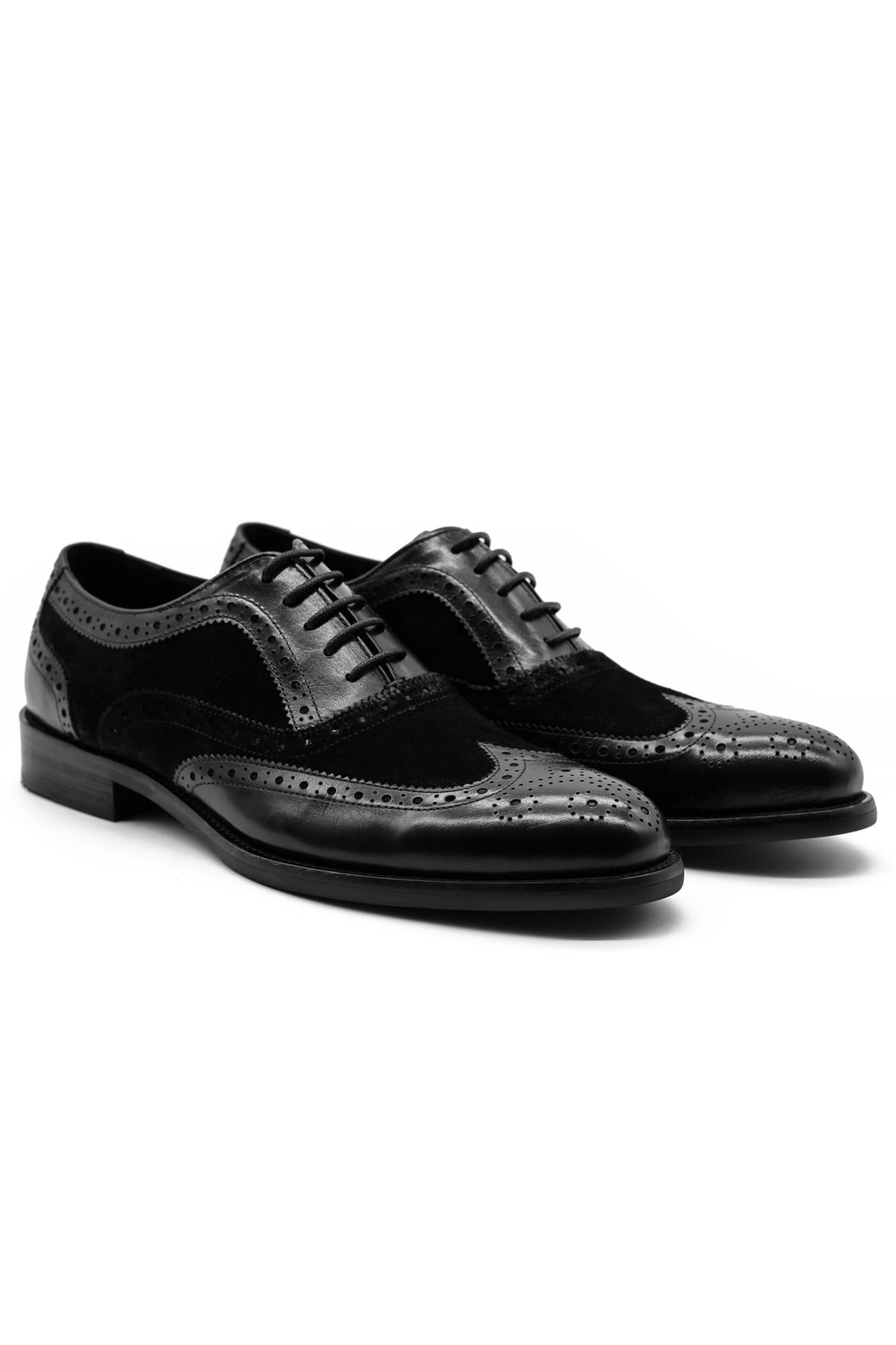 Lawson Men's Handmade Leather & Suede Wingtip Brogue Shoes – Black