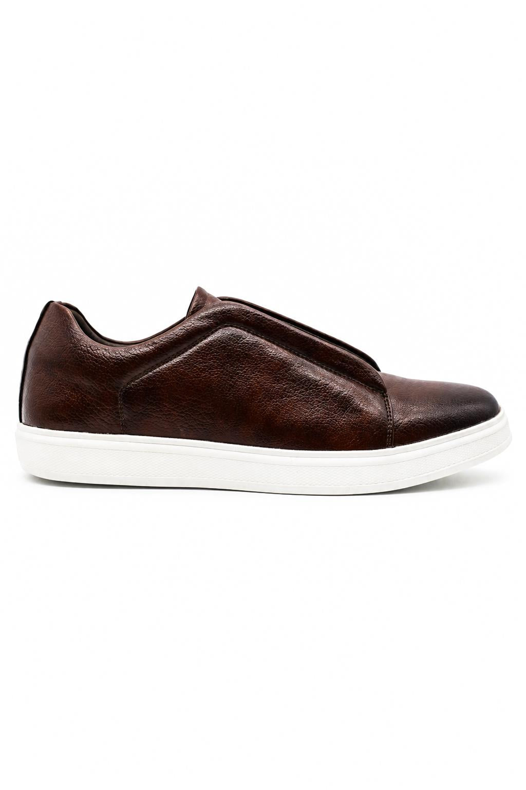 Men’s Coffee Brown Faux Leather Slip-On Trainers