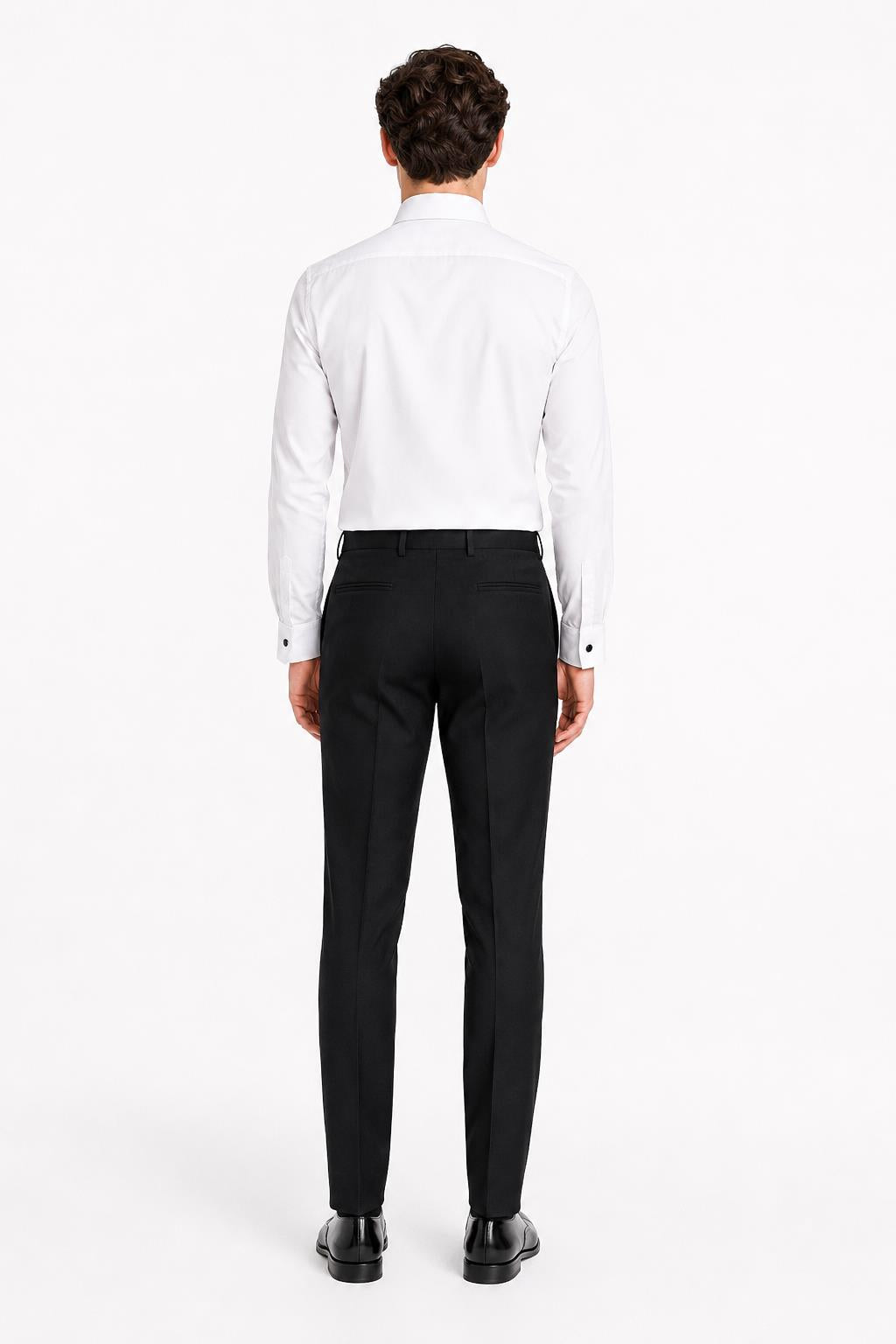 Men's White Formal Shirt with Black Buttons & Pocket Square