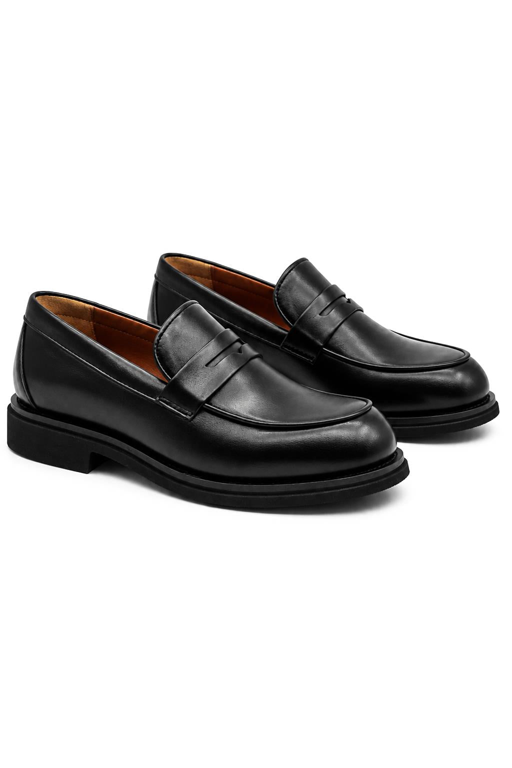 Men's Black Faux Leather Penny Strap Loafers