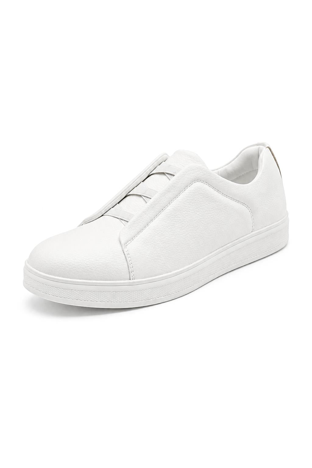 Men’s White Faux Leather Slip-On Trainers