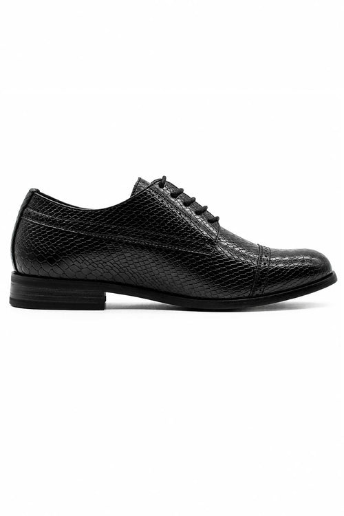 Men's Black Faux Leather Printed Derby Dress Shoes