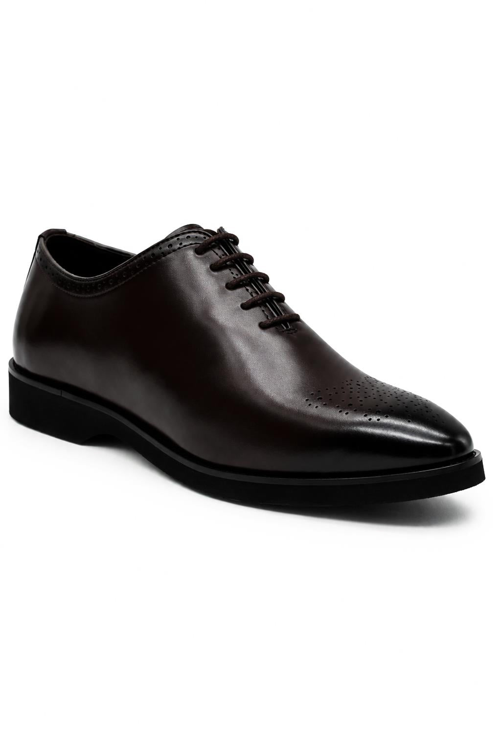 Men's Brown Faux Leather Whole-Cut Oxford Brogue Shoes