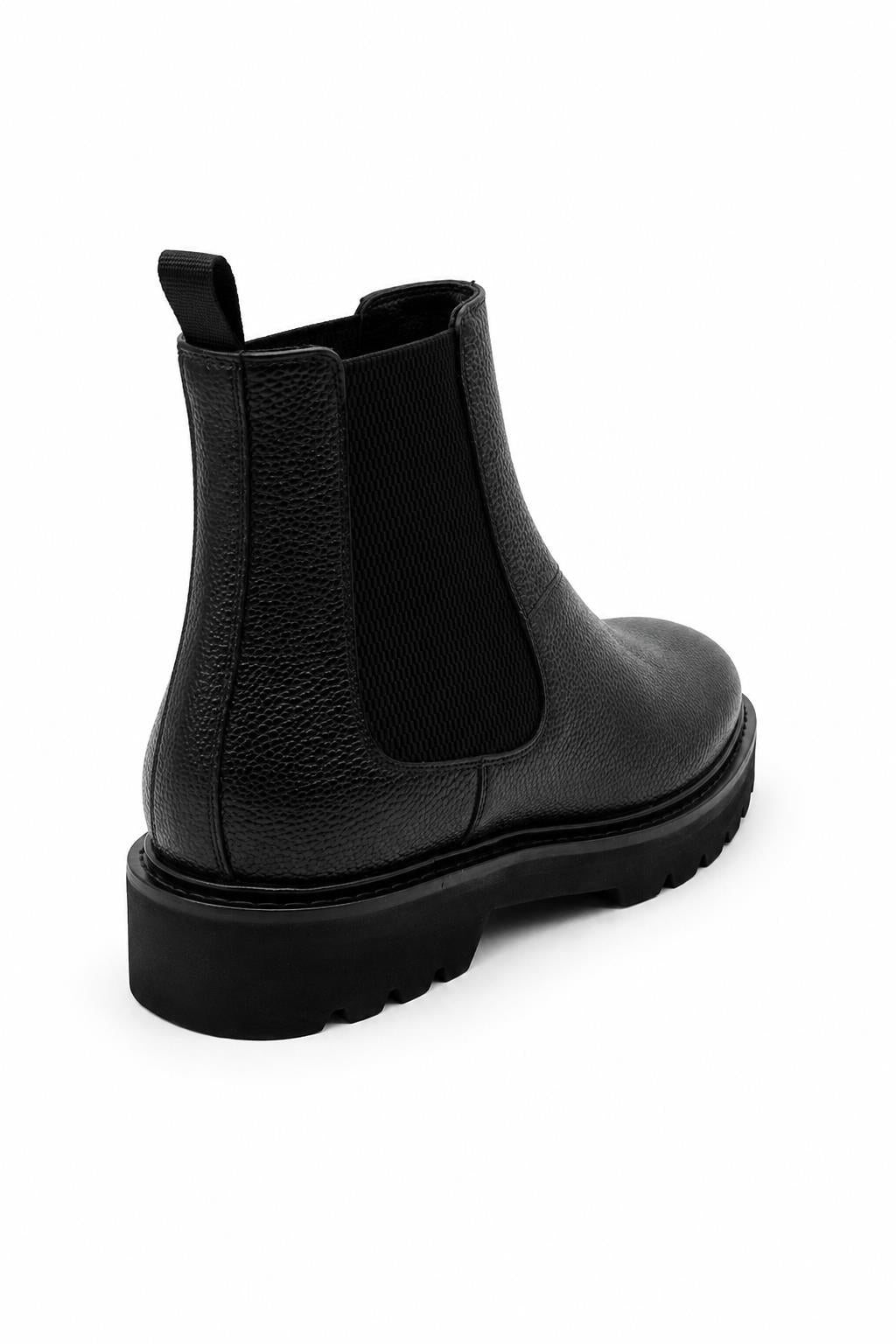 Men’s Black Grain Leather Chelsea Boots Lightweight Chunky Sole