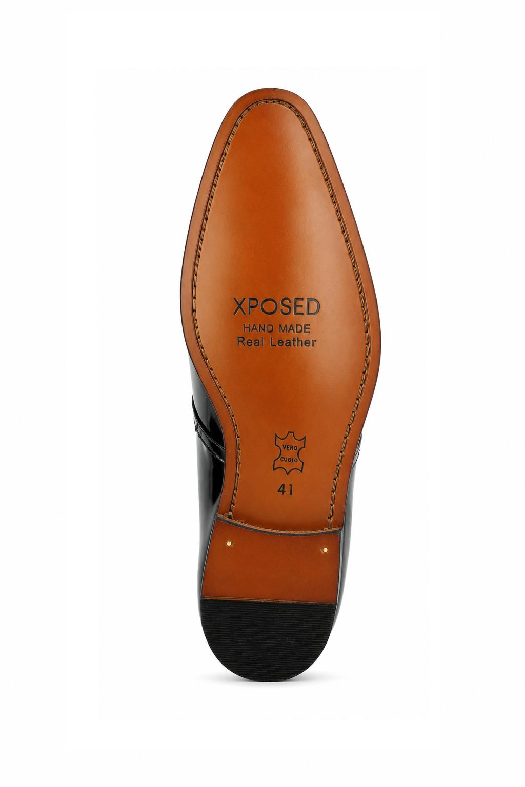 VALE Men’s Black Patent Leather Single Monk Strap Shoes