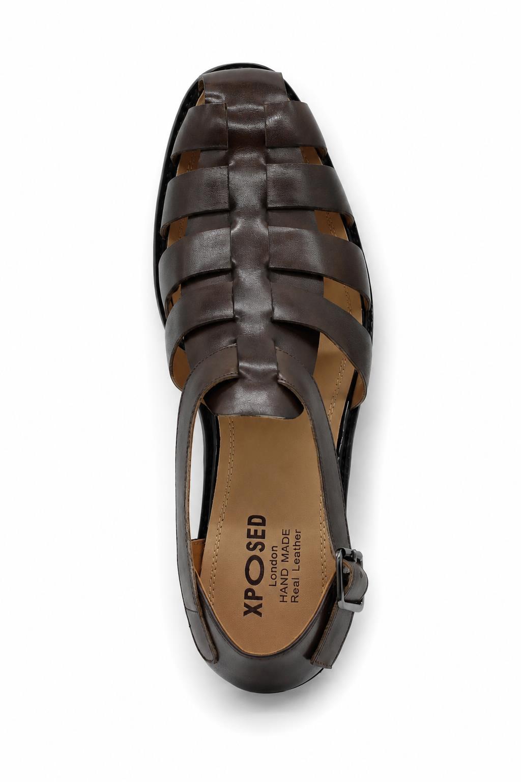 Men's Dark Brown Handmade Real Leather Fisherman Sandals