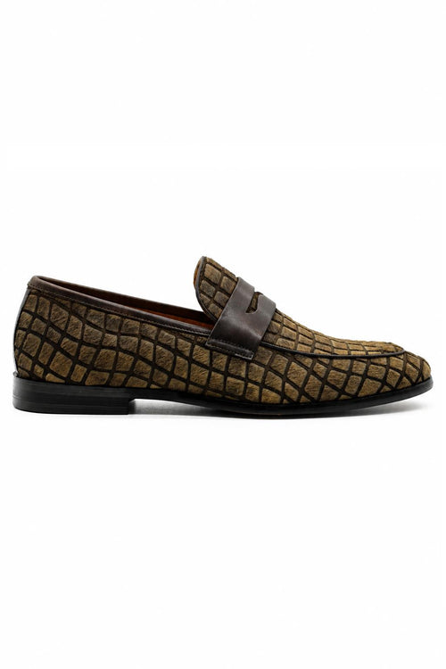 GINO Men’s Brown Patterned Horse Hair Leather Penny Loafers