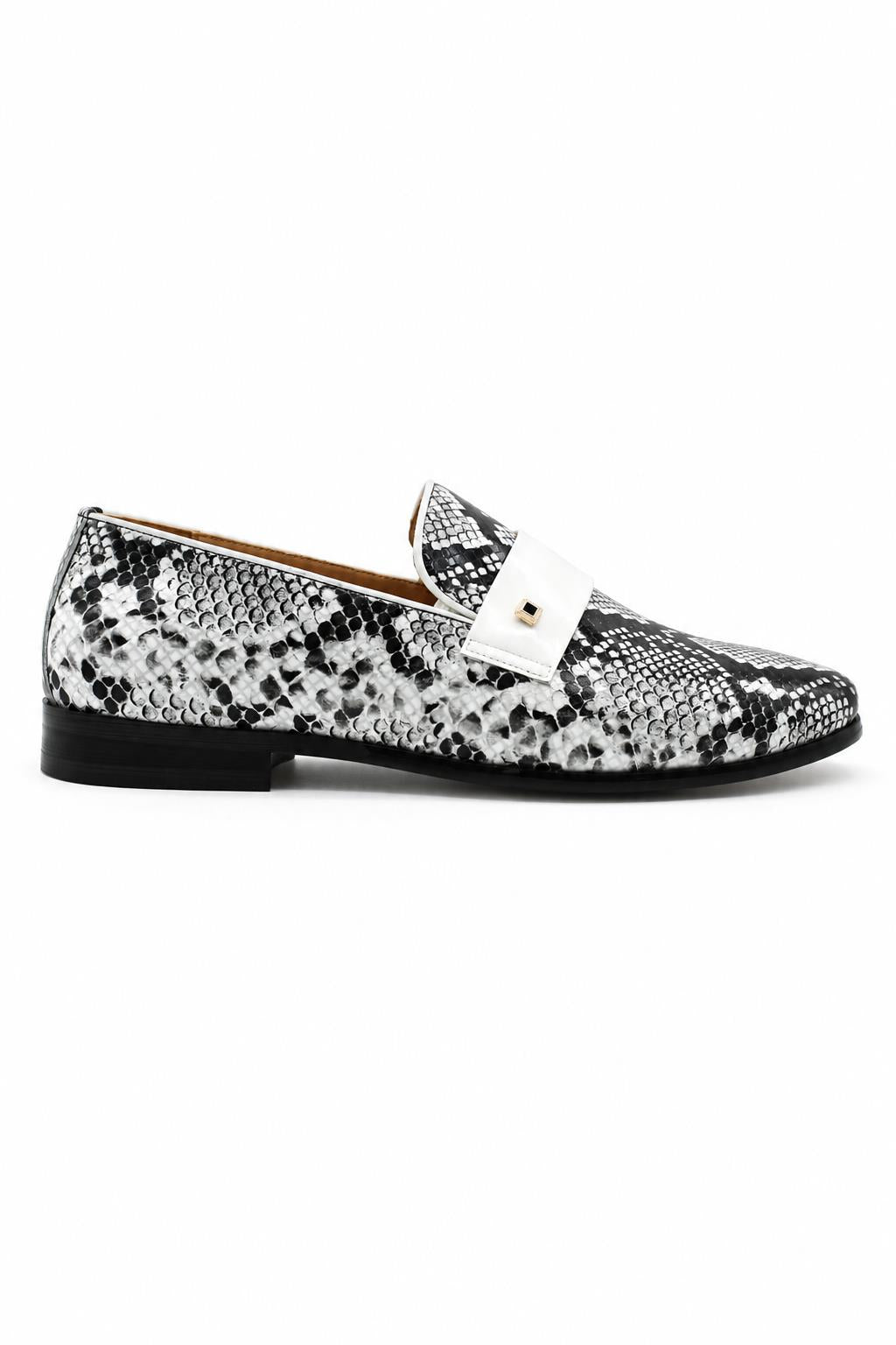 Men’s Black & White Shiny Patent Print Occasion Shoes