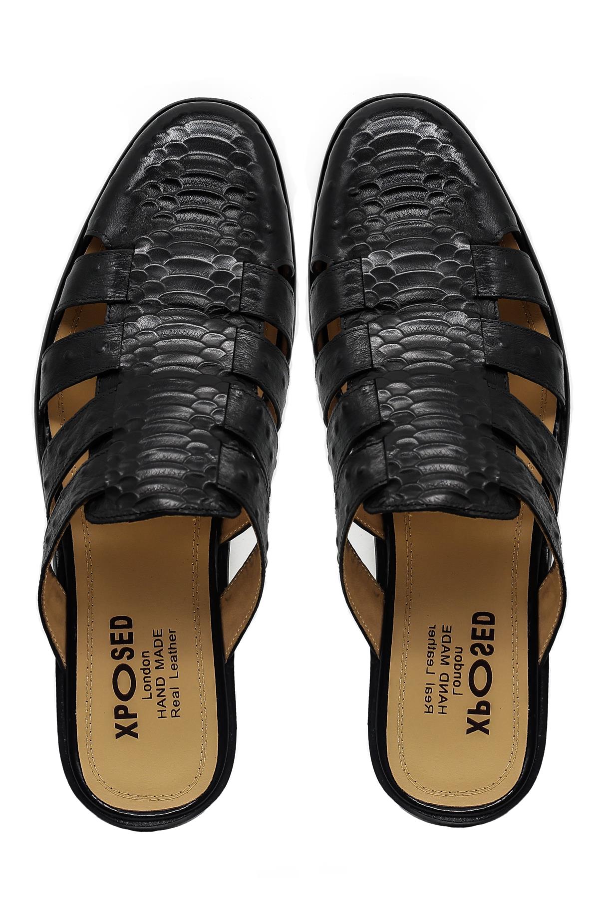 Men’s Essa Black Real Leather Mule Sandals