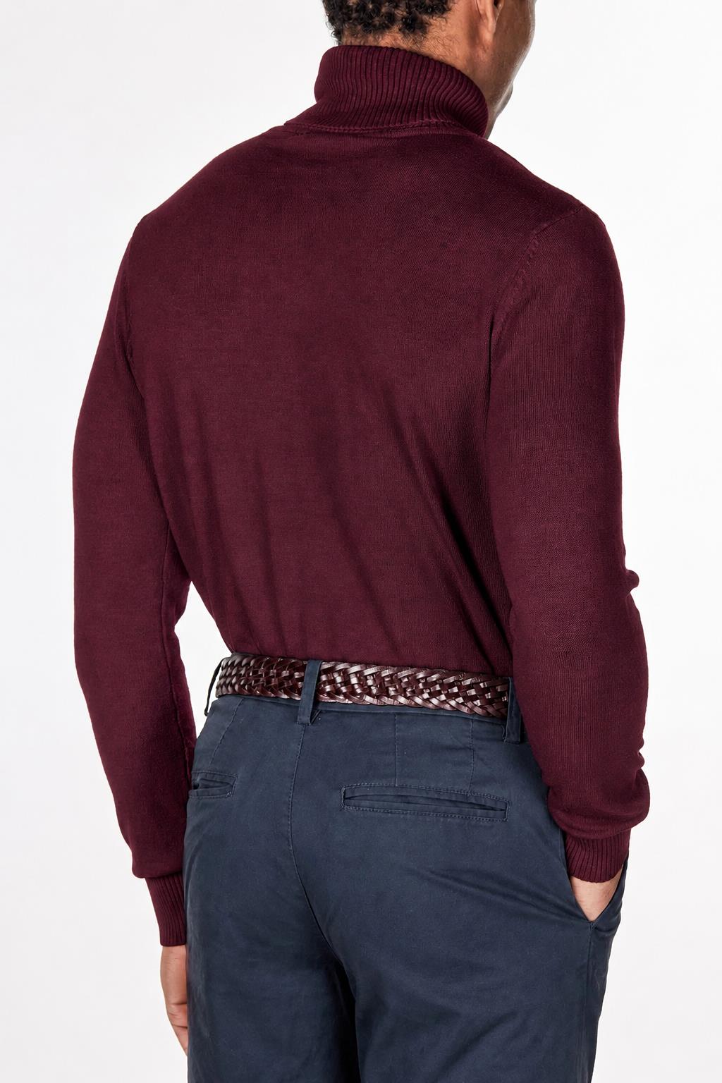 ROLL NECK JUMPER LIGHTWEIGHT STRETCH COTTON, MAROON