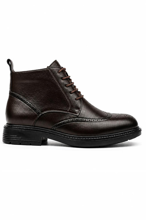 Men's Dark Brown Faux Leather Wingtip Brogue Boots