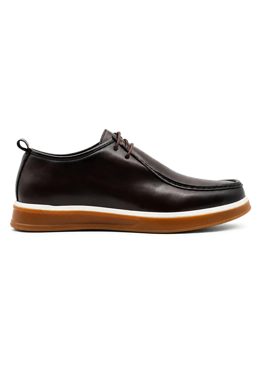 Men's Brown Faux Leather Apron Toe Moc-Toe Chukka Boots