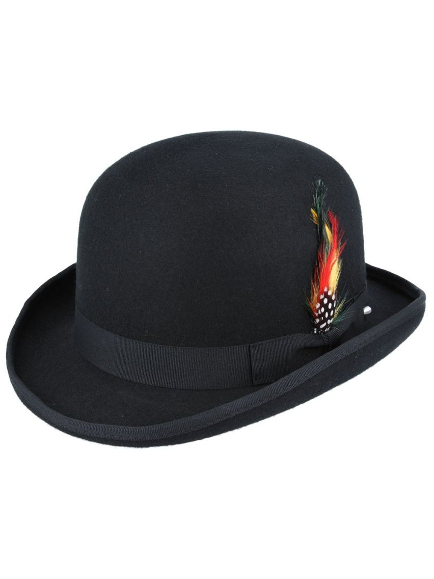 BLACK PURE WOOL BOWLERS HAT