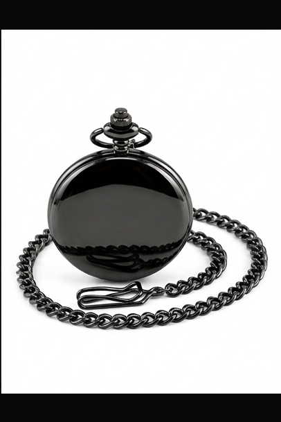 Classic 1920s Retro Pocket Watch & Chain – Black Polished