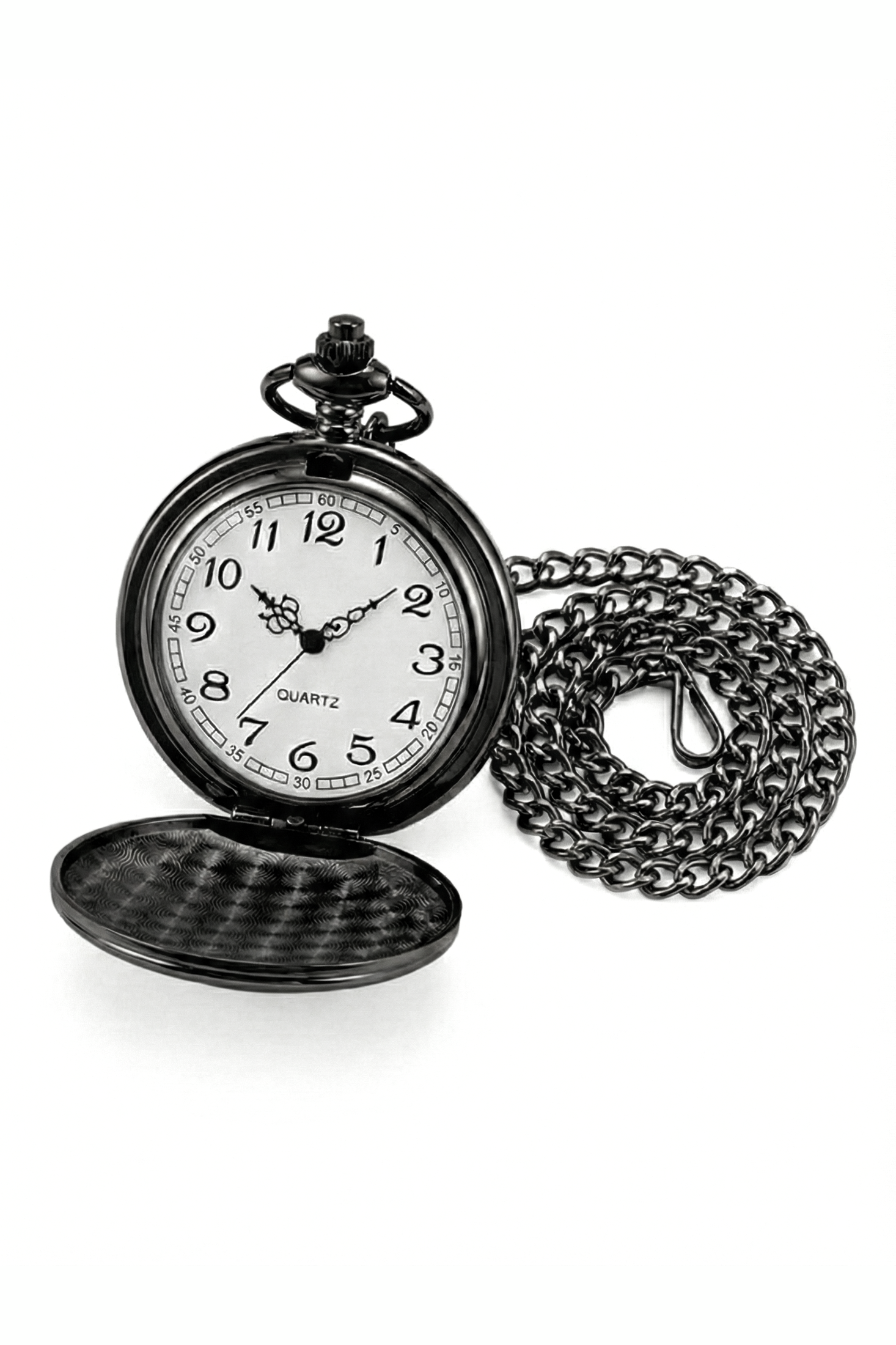 Classic 1920s Retro Pocket Watch & Chain – Black Polished