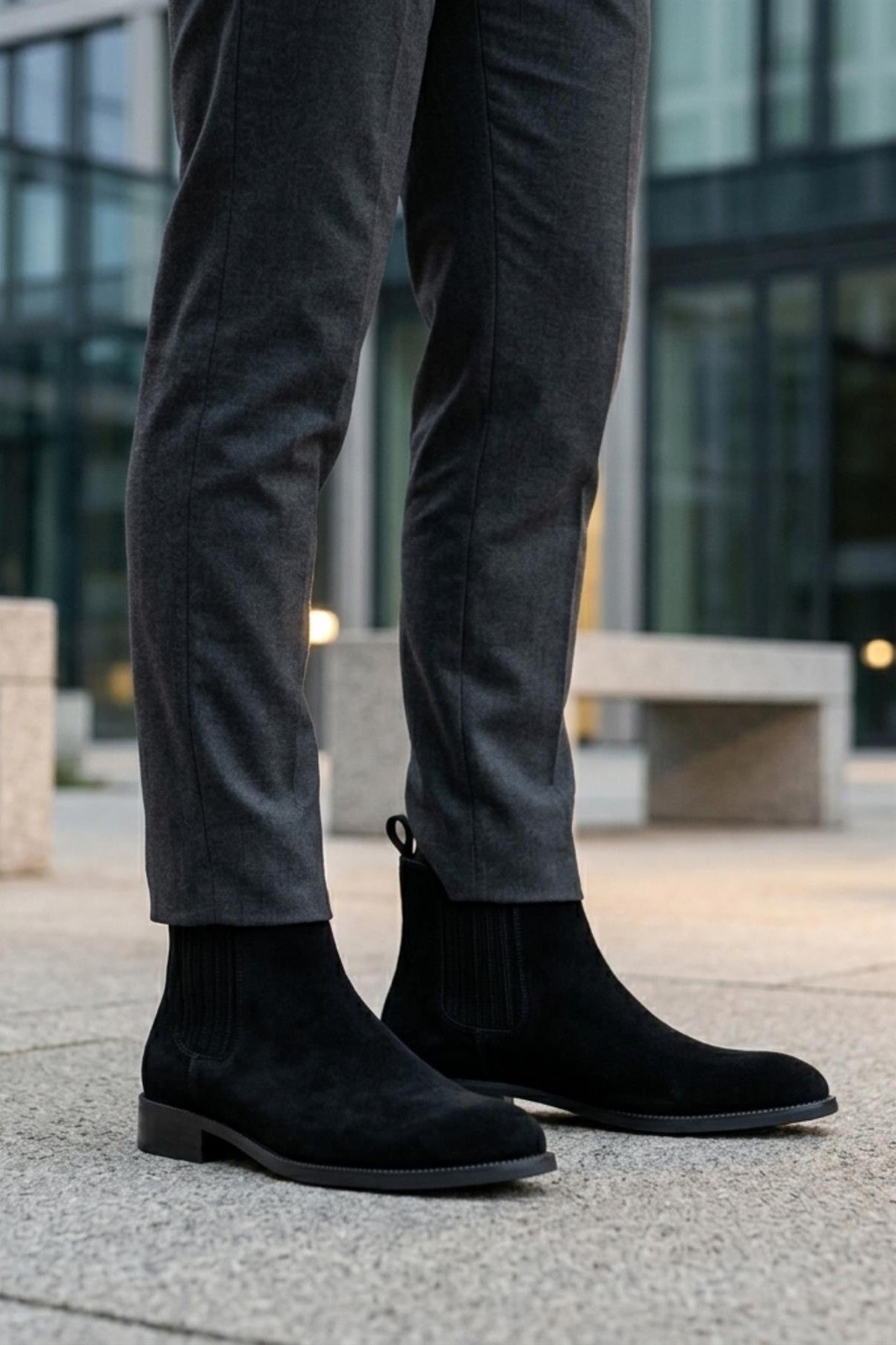 RAMOS Men’s Black Smooth Suede Leather Chelsea Boots