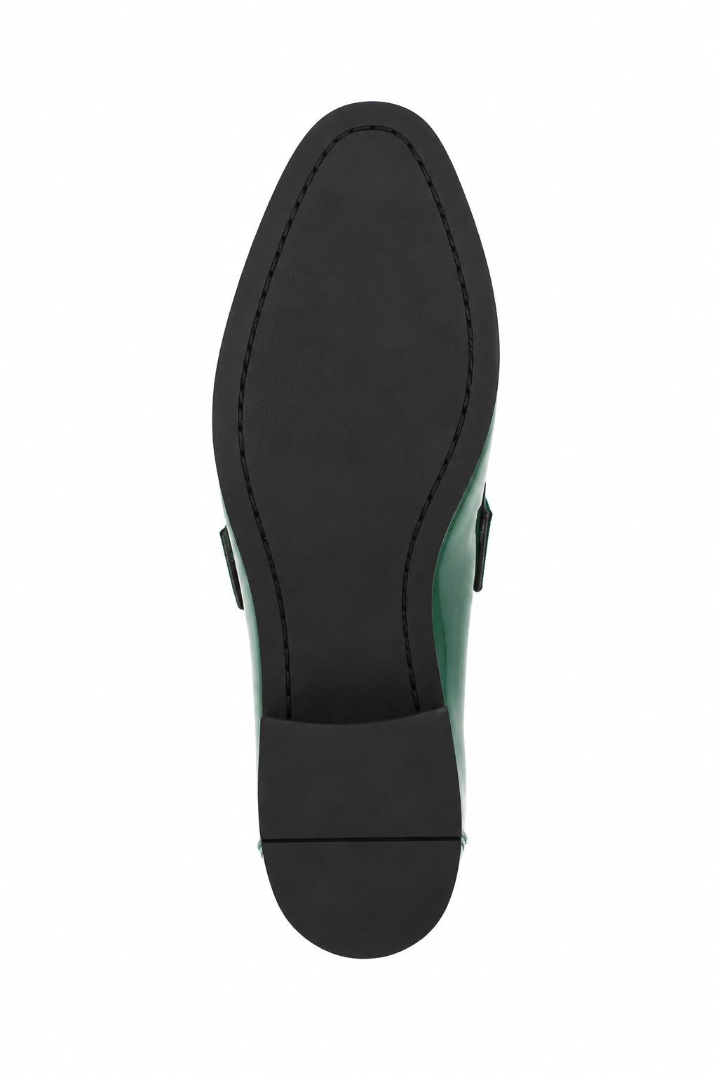 Men's Green Floral Velvet Patent Dress Loafers