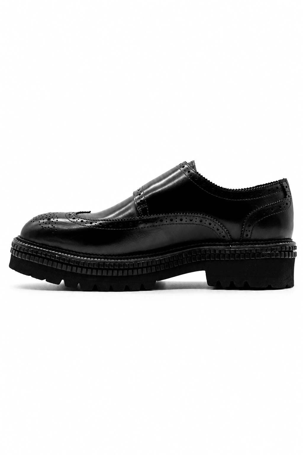 Men's Black Double Monk Strap Brogues - Chunky Sole