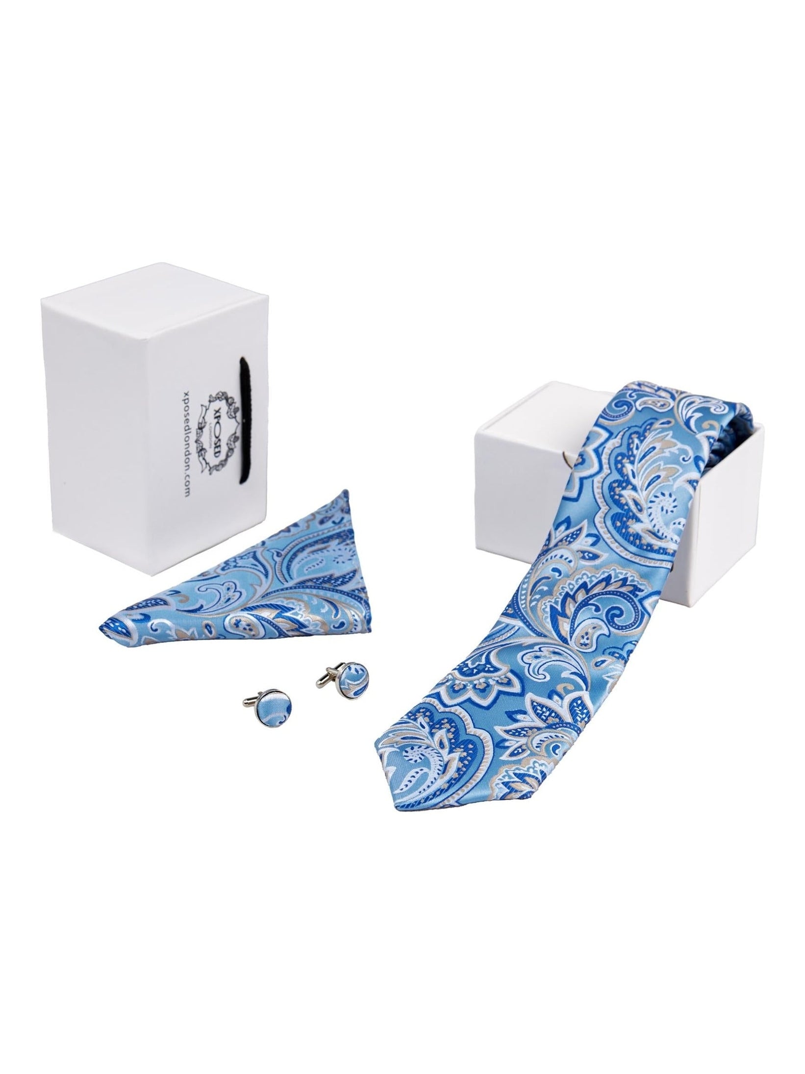 FROZEN BLUE FLORAL PAISLEY NECK TIE SET