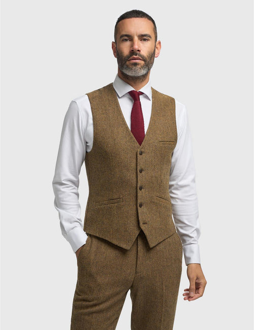 CAVANI – Thomas Brown Wool Rich Herringbone Waistcoat