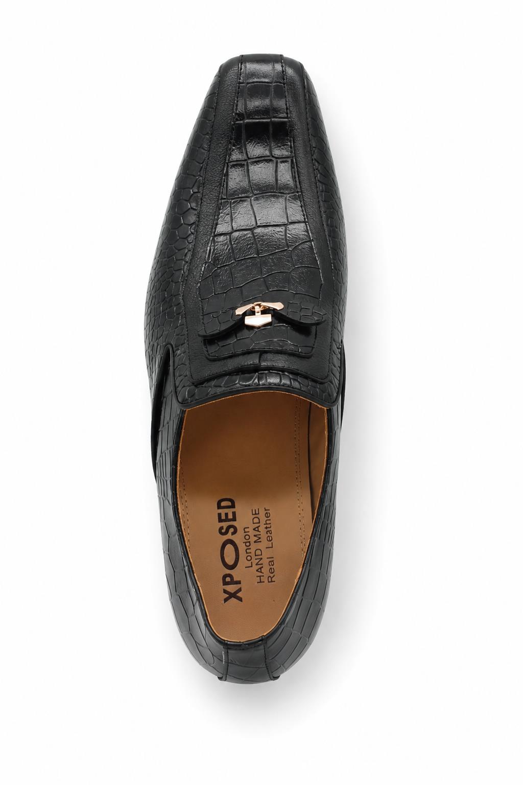 Men’s Black Shiny Polished Print Leather Occasion Shoes