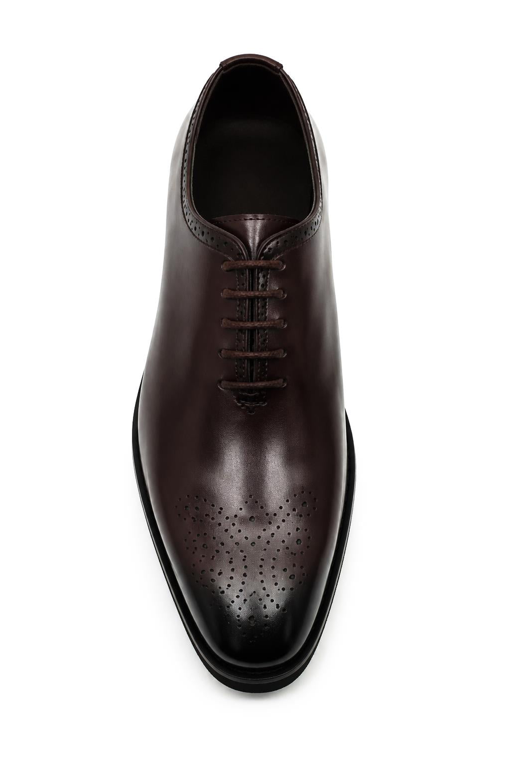 Men's Brown Faux Leather Whole-Cut Oxford Brogue Shoes