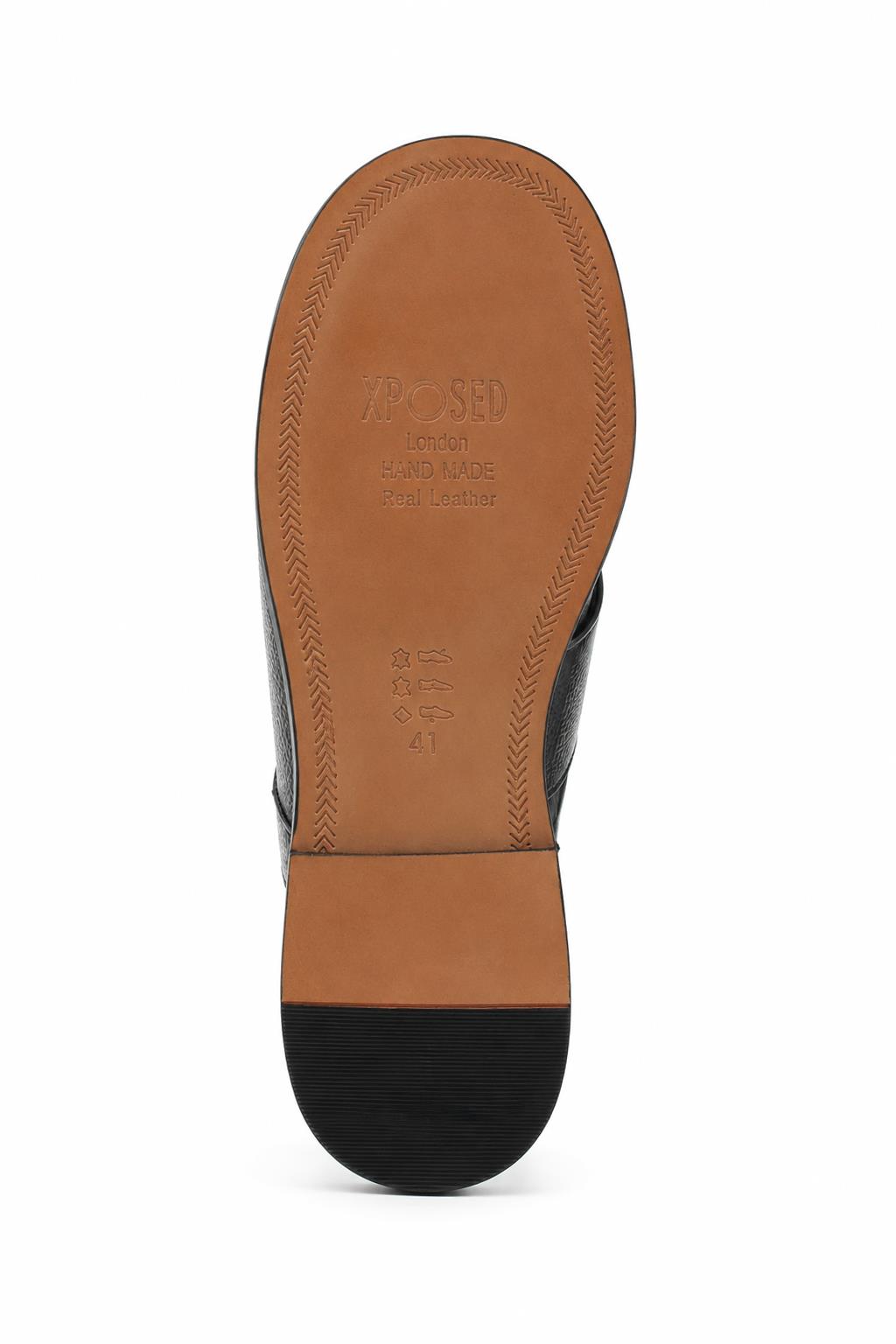 Men's Handmade Black Real Leather Toe Loop Sandals