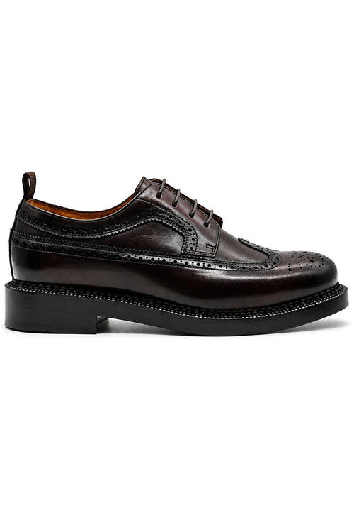 Men's Polished Leather Brogues - Dark Brown Chunky Derby Shoes