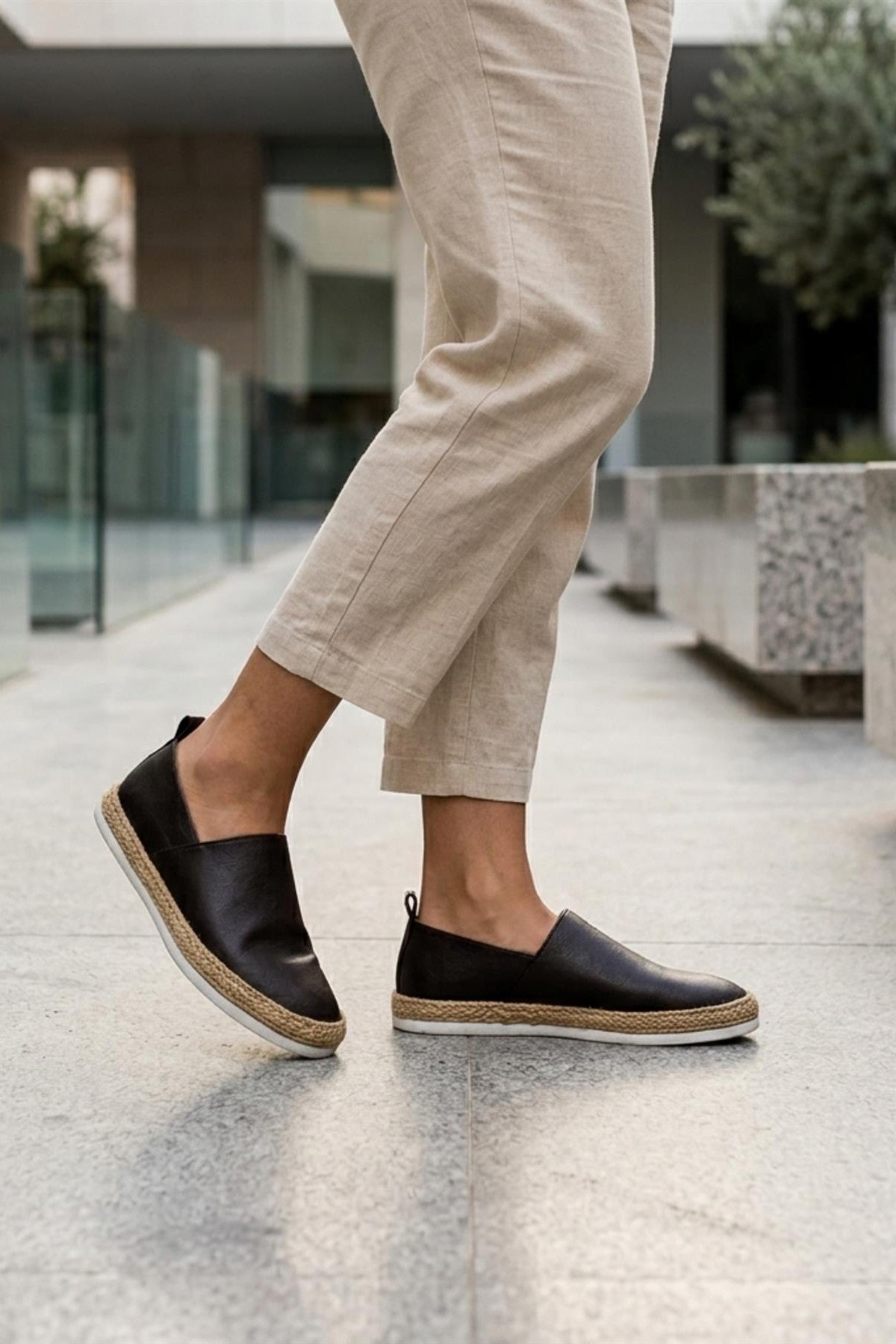 Men’s Brown Faux Leather Slip-On Espadrille Shoes