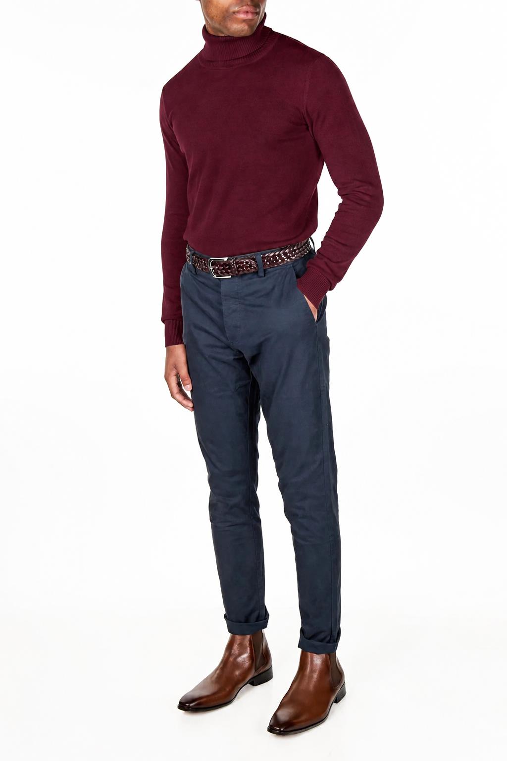 ROLL NECK JUMPER LIGHTWEIGHT STRETCH COTTON, MAROON
