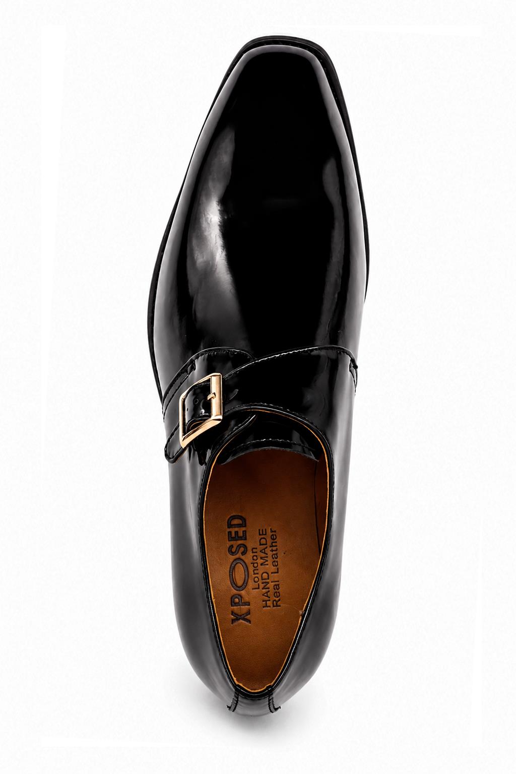 VALE Men’s Black Patent Leather Single Monk Strap Shoes