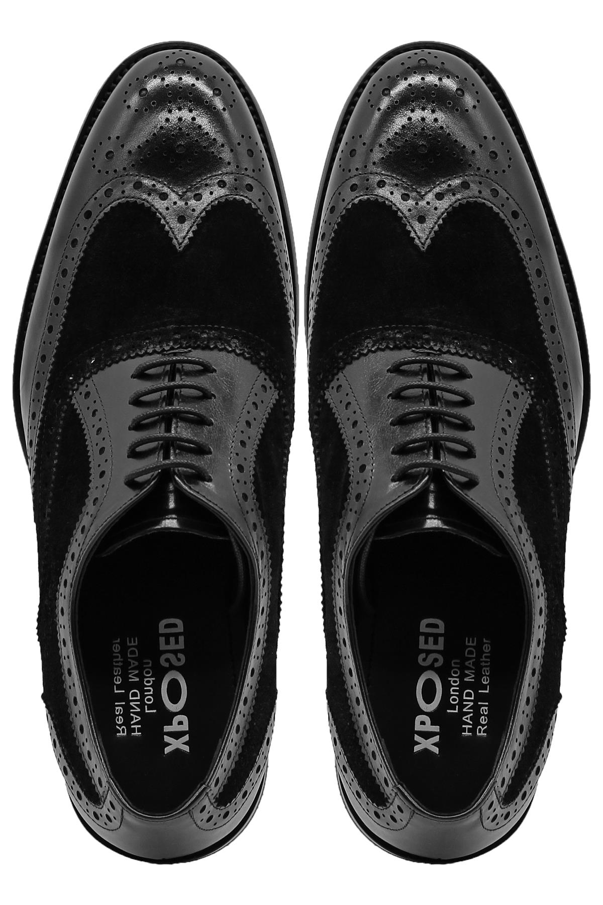 Lawson Men's Handmade Leather & Suede Wingtip Brogue Shoes – Black