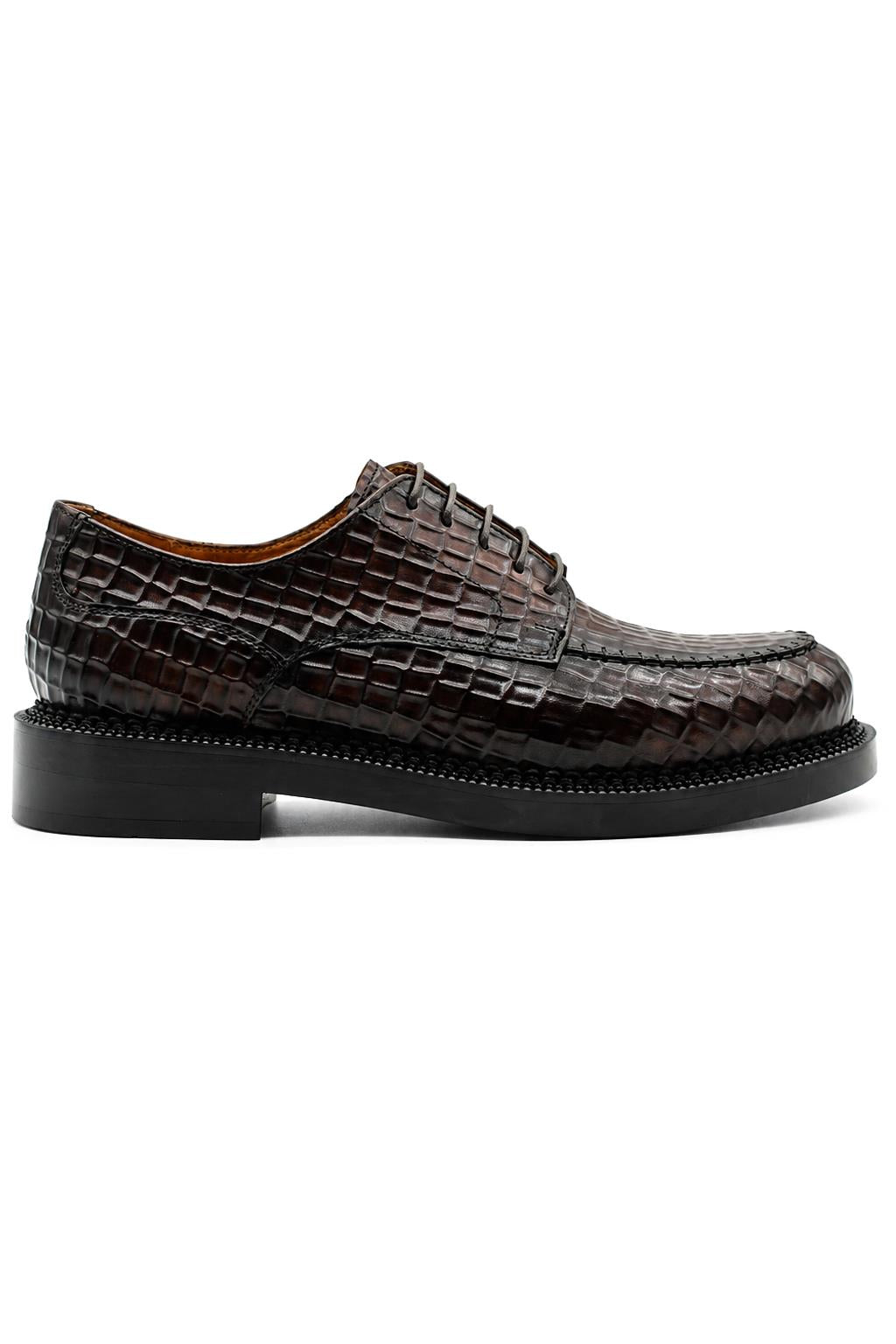MARLOW Men’s Dark Brown Croc-Embossed Leather Moc-Toe Derby Shoes